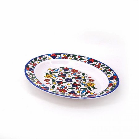 جاط ارز ملامين جور بيضاوي مزخرف ورد ازرق 14" P++ ASC622