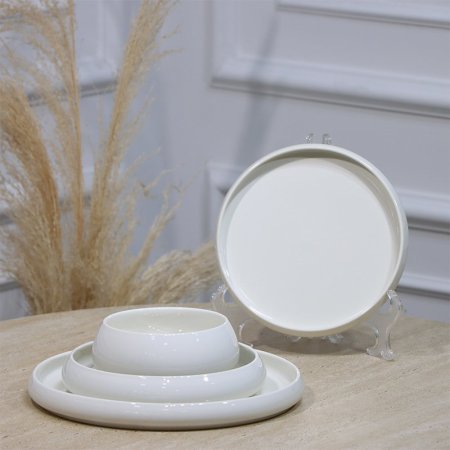 طقم صحون بورسلان /24 ابيض لمعة وجه ابيض JE7675++