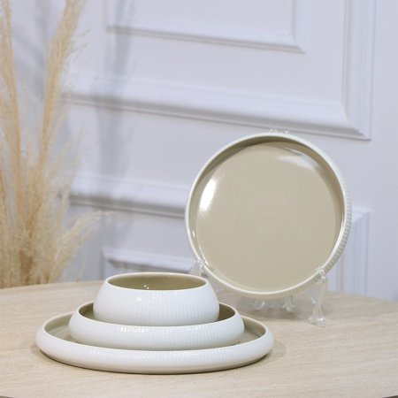 طقم صحون بورسلان /24 ابيض محزز وجه بستاشيو JEC8190S27++