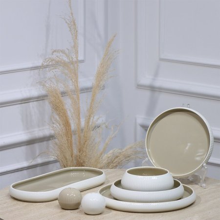 طقم صحون بورسلان /27 ابيض محزز وجه بستاشيو JEC8244-M1 ++