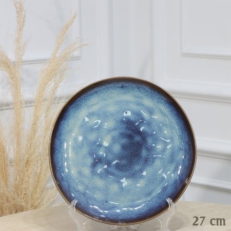 صحن وجبة بورسلان مدور 27سم بني مموج ازرق EL194/5 =ت.ش1