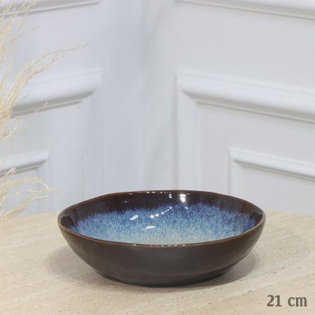 صحن جور بورسلان مدور 21سم بني مموج ازرق EL194/6 =ت.ش1