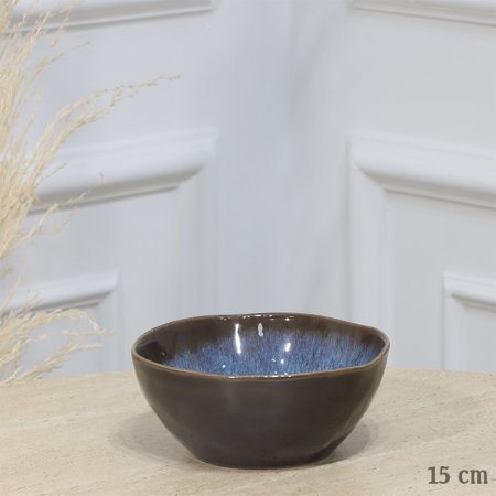 زبدية بورسلان مدور 15سم بني مموج ازرق EL194/7 =ت.ش1