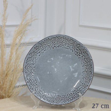 صحن وجبة بورسلان مدور 27سم رمادي اطار مرسم خلية EL194/23 =ت.ش1