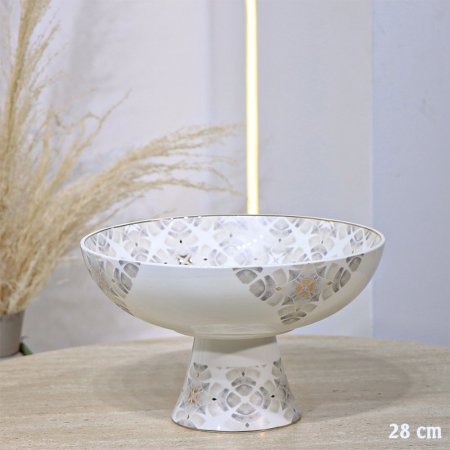 جاط فواكة مدور 28سم برجل بورسلان بيج مرسم رمادي 5152-11-1934-2G ++ع.ج