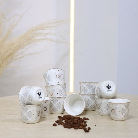 طقم فناجين قهوة سادة /12 بورسلان بيج مرسم رمادي 4925-12-1934-2G ++ع.ج