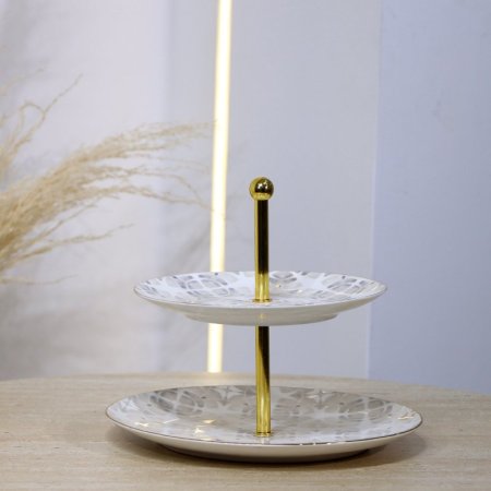 مضيفة مدور 2 طبقة بورسلان بيج مرسم رمادي YJ8092-2-1934-2G ++ع.ج