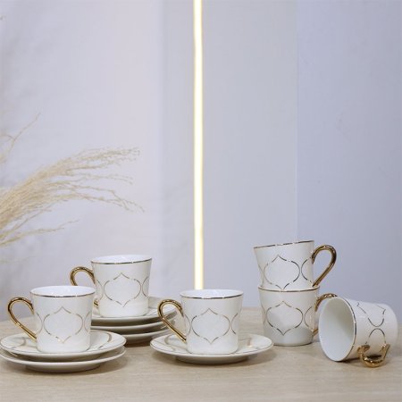 طقم فناجين شاي 6/6 بورسلان بيج مخطط بني 5053-6L-1954-1G ++ع.ج