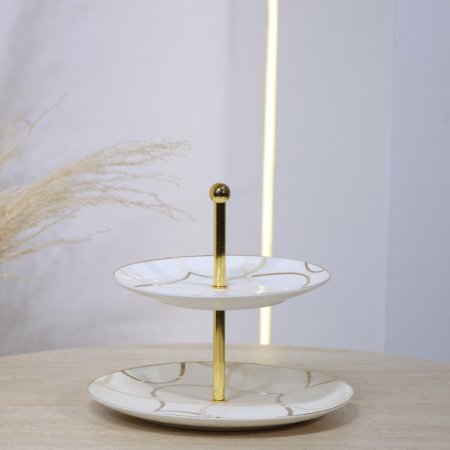 مضيفة مدور 2طبقة بورسلان بيج مخطط بني YJ8092-2-1G-1954 ++ع.ج