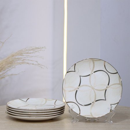 طقم صحون /6 فواكة 8" بورسلان بيج مخطط بني YJ8092-1G-1954 ++ع.ج