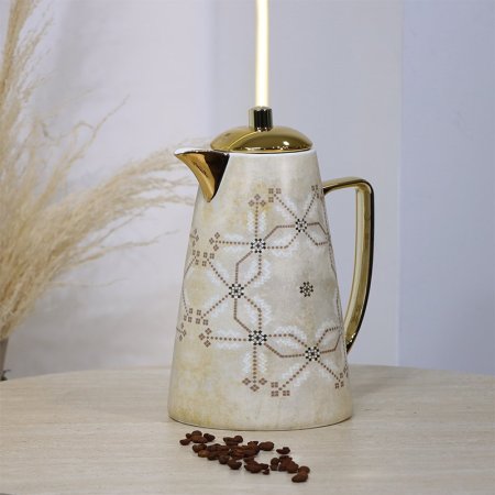 تيرموس قهوة بورسلان ابيض وكريمي مزخرف 5211-1953-1G ++ع.ج