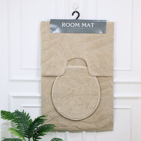 طقم/3 دعسة حمام مستطيل وجه فرو بيج غامق مرسم ورق EL67/12 =رم4