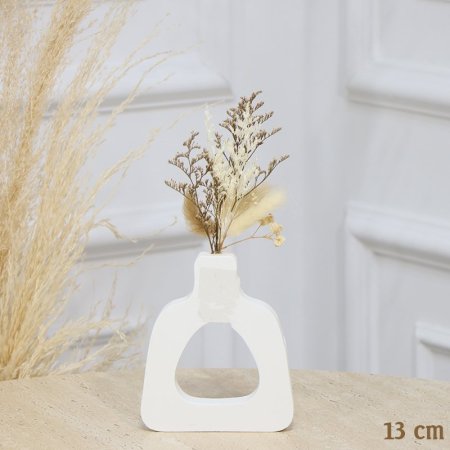 فازة ديكور 13سم جبص ابيض ت.ك12ورد بيج مربع EL113/14 =رم6