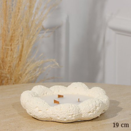 شمعة جبص بيج 19سم 3عين مدور شكل غيمة شمع ابيض برجل EL161/33 =ت.ش1