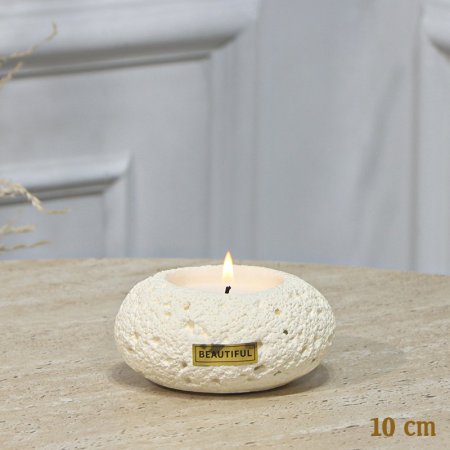 شمعة جبص بيج 10سم 1 عين بيضاوي شمع ابيض برجل EL161/31 =ت.ش1