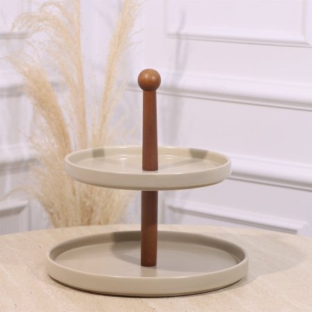 مضيفة 2 طبقة بورسلان بيج ماط  يد خشب بني غامق YM1007 ++ع1