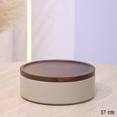 مضيفة بورسلان 17CMمدور بيج ماط غطاء خشب بني غامق YM1012 ++ع1