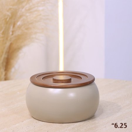 مضيفة بورسلان 6.25"  بيج ماط غطاء خشب بني غامق YM2335L ++ع1