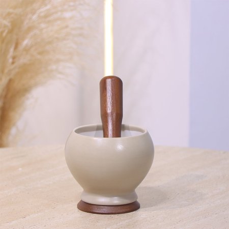 مدقة بورسلان بيج ماط مع هاون خشب بني غامق YM8400 ++ع1