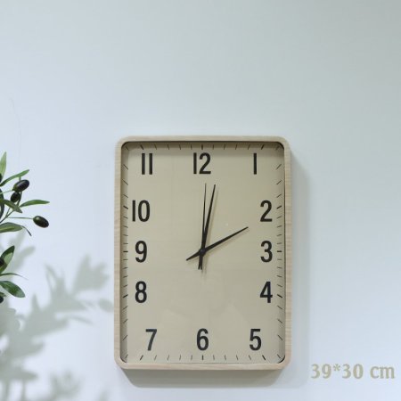 ساعة بلاستك مستطيل 39*30سم اطار خشبي مكتب ارقام بالطول اسود EL153/3 =ت.ش2