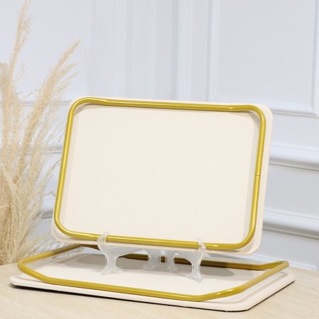 طقم صواني /2 مستطيل اطار تنك ذهبي وجه جلد بيج بيدين لف EL113/4 =رم6