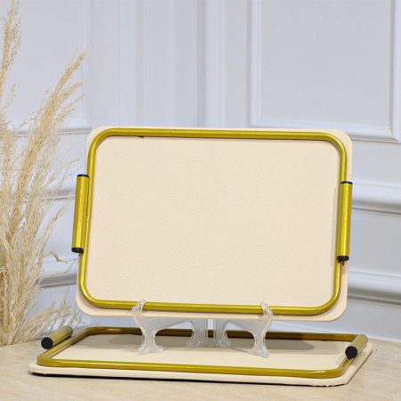 طقم صواني /2 مستطيل اطار تنك ذهبي وجه جلد كريمي بيدين مقبض EL113/5 =رم6