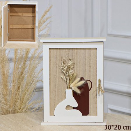 علاقة مفاتيح مستطيل 20*30سم خشب بيج ت.2 وجه فازة شكل صندوق EL113/10 =رم6