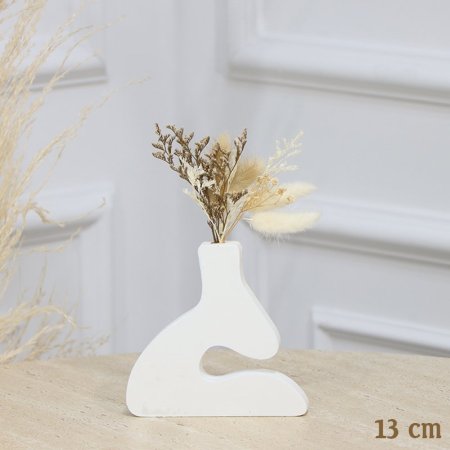 فازة ديكور 13سم جبص ابيض ت.ك12ورد بيج مثلث EL113/13 =رم6