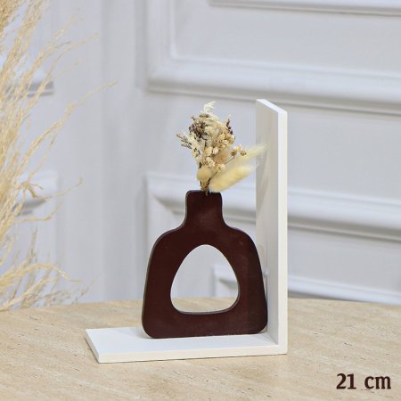 ستاند ديكور 21سم خشب ابيض ت.ك6  فازة بني وورد بيج مربع EL113/15 =رم6