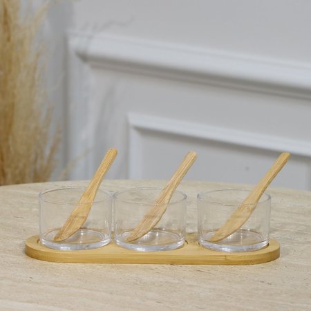 طقم/7 صينية خشب مستطيل + 3 زبادي زجاج سادة +3سكاكين خشب EL71/8 =رم4