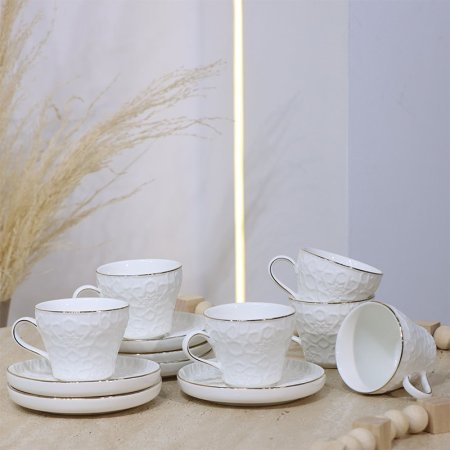 طقم فناجين شاي 6/6 بورسلان ابيض مزخرف اسلامي ST116A-WHITE ++و