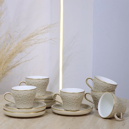 طقم فناجين شاي 6/6 بورسلان بيج مزخرف اسلامي ST116A-KHAKI ++و