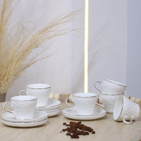 طقم فناجين قهوة 6/6 بورسلان ابيض مزخرف اسلامي ST116B-WHITE ++و