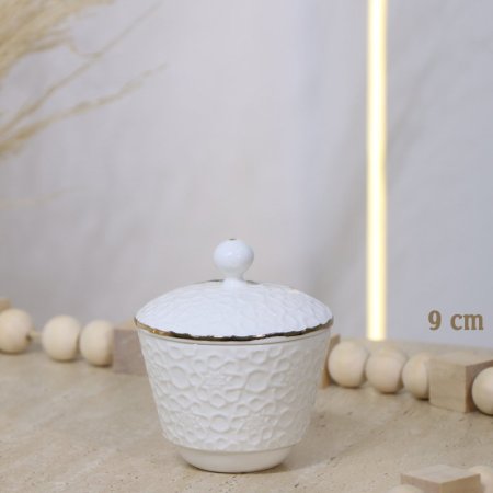 مضيفة 9سم مدور جور بورسلان ابيض مزخرف اسلامي CAN57-WHITE ++و