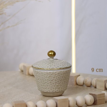 مضيفة 9سم مدور جور بورسلان ابيض مزخرف اسلامي CAN57-KHAKI ++و