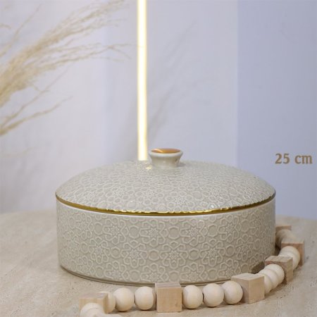 مضيفة 25سم مدور بورسلان بيج مزخرف اسلامي CAN56A-KHAKI ++و