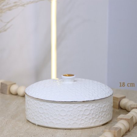 مضيفة 18سم مدور بورسلان بورسلان ابيض مزخرف اسلامي CAN56B-WHITE ++و