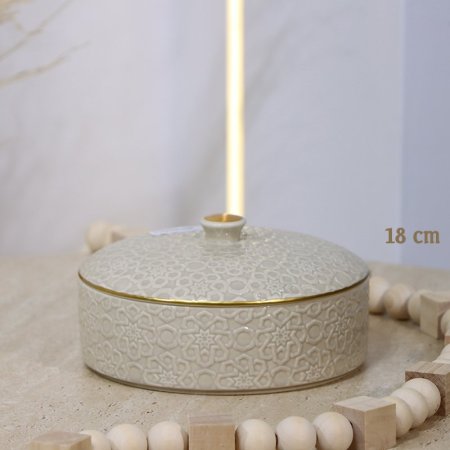 مضيفة 18سم مدور بورسلان بورسلان بيج مزخرف اسلامي CAN56B-KHAKI ++و