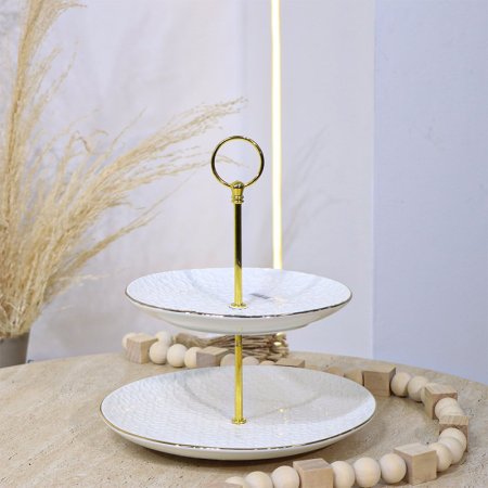 مضيفة 2طبقة مدور بورسلان ابيض مزخرف اسلامي مسكة حلقة CP02/S-WHITE ++و