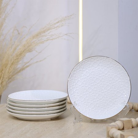 طقم صحون فواكة /6 مدور بوسلان ابيض مزخرف اسلامي Y07-6/S-WHITE ++و