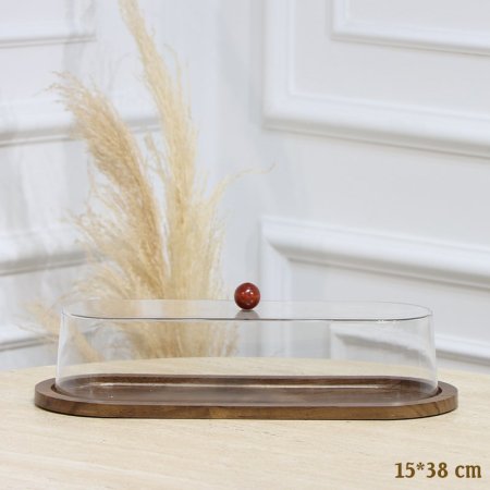 مضيفة خشب بني غامق بيضاوي 38*15سم غطا اكرلك شفاف EL128/5 =رم4