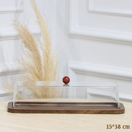 مضيفة خشب بني غامق مستطيل 38*15سم غطا اكرلك شفاف EL128/6 =رم4