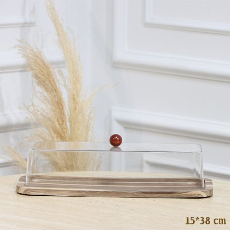 مضيفة خشب بني وبيج مستطيل 38*15سم غطا اكرلك شفاف EL128/8 =رم4