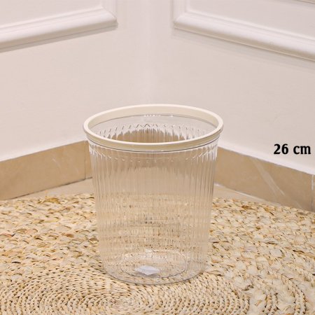 سلة مهملات اكرلك شفاف 26سم محزز مدور حيف ابيض EL82/21 =ت.ش3