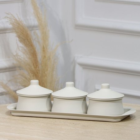 طقم/4  صينية + 3مضايف تنك بيج مدور بغطاEL54/9 =رم4