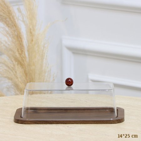 مضيفة خشب بني غامق مستطيل 25*14سم غطا اكرلك شفاف EL128/10 =رم4