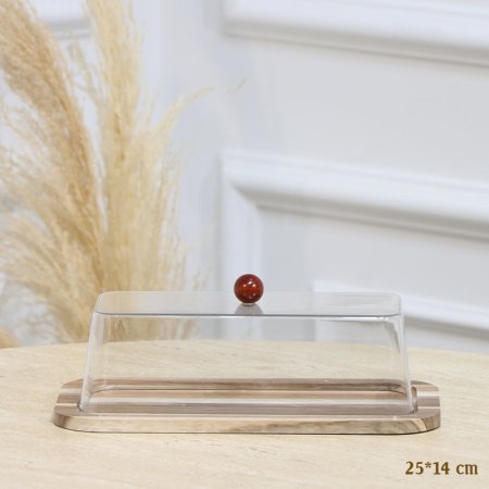 مضيفة خشب بني وبيج مستطيل 25*14سم غطا اكرلك شفاف EL128/12 =رم4