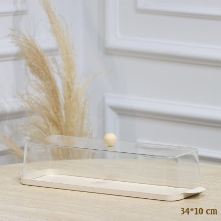 مضيفة تنك بيج مستطيل 34*10سم غطا اكرلك شفاف بيدين EL128/20 =رم4