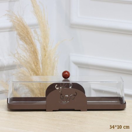 مضيفة تنك بني مستطيل 34*10سم غطا اكرلك شفاف مكتب نورتونا EL128/22 =رم4