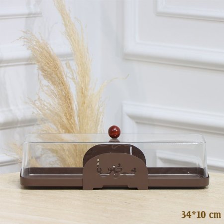 مضيفة تنك بني مستطيل 34*10سم غطا اكرلك شفاف مكتب شرفتونا EL128/24 =رم4